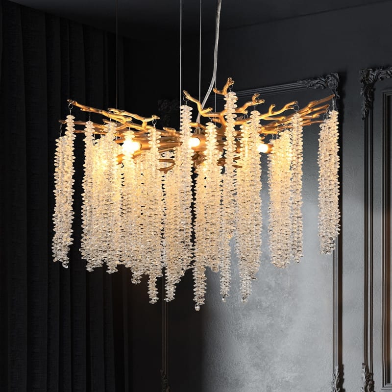 23.6-inch Modern Golden Pendant Light with Cascading Crystal Strands (Bulb Not Included) - Gold,Transparent