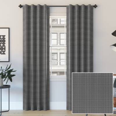 Sun Zero Crestwood Woven Plaid Thermal Total Blackout Back Tab Curtain Panel, Single Panel