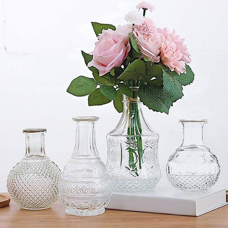 Set of 4 Clear Glass Flower Vases