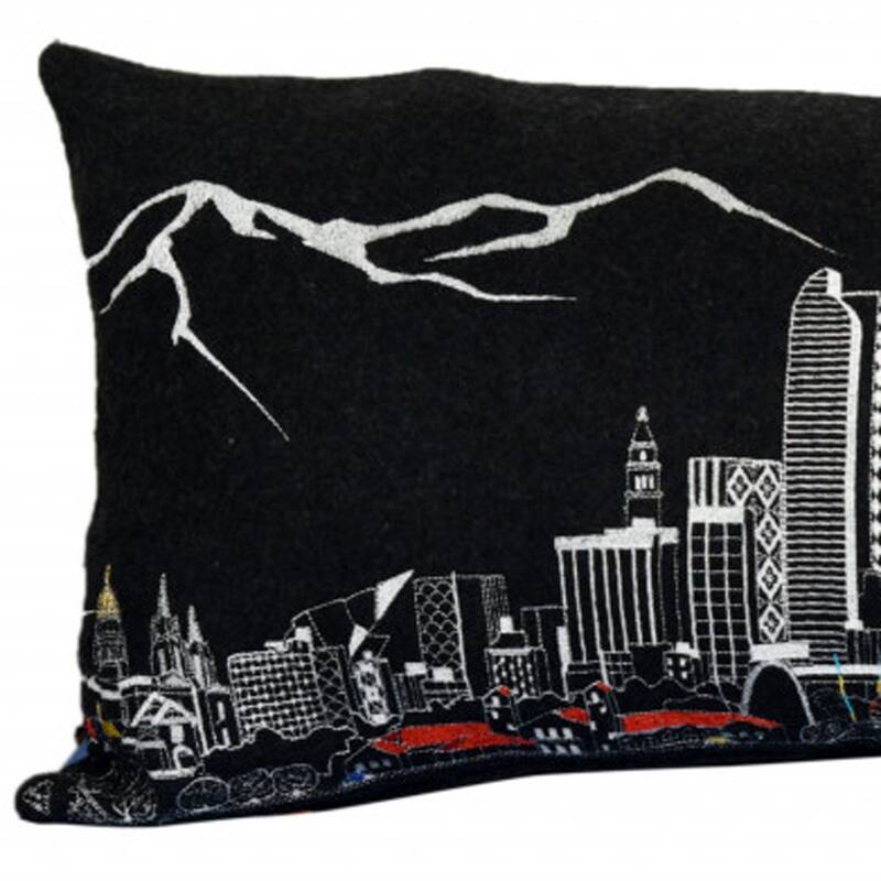 HomeRoots 35" Black Denver Nighttime Skyline Lumbar Decorative Pillow