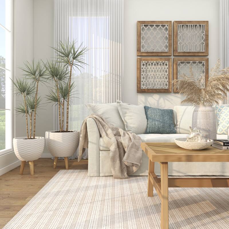 White or Gray Ceramic Indoor Outdoor Planter with Wood Legs (Set of 2)