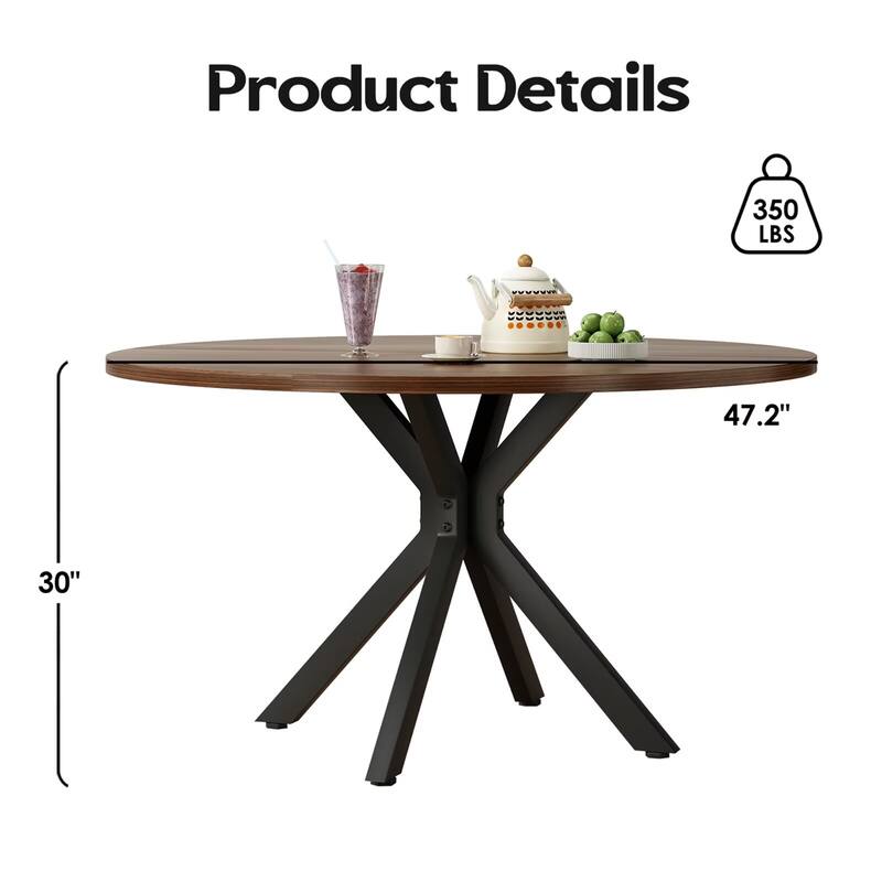 47.2" Solid Wood Dining Kitchen Table for 4-6 People with Intersecting Pedestal Base