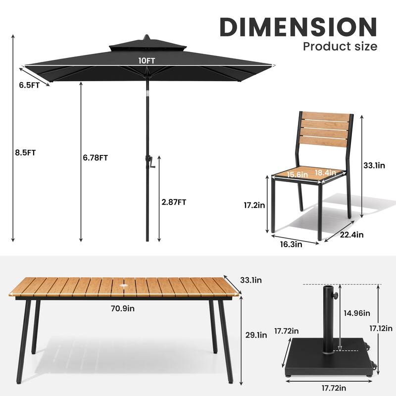 9-Piece Outdoor Patio Dining Set Aluminum Table and 8 Stackable Chairs w/ 10 FT Umbrella with Base
