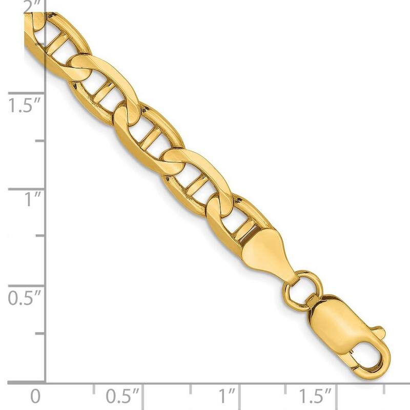 Curata 14k Lobster Claw Closure 6.25mm Concave Nautical Ship Mariner Anchor Chain Bracelet