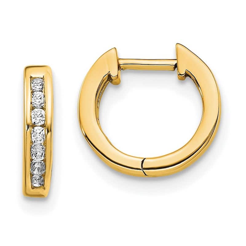 Curata 14k Gold Polished Diamond Post Hoop Earrings - 11x11mm Wide 1mm Thick