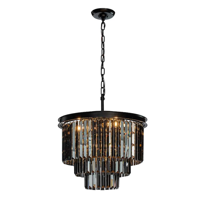 6-Lights Modern 3-Tier Round Fringe Crystal Chandelier - W 20" - Smoke