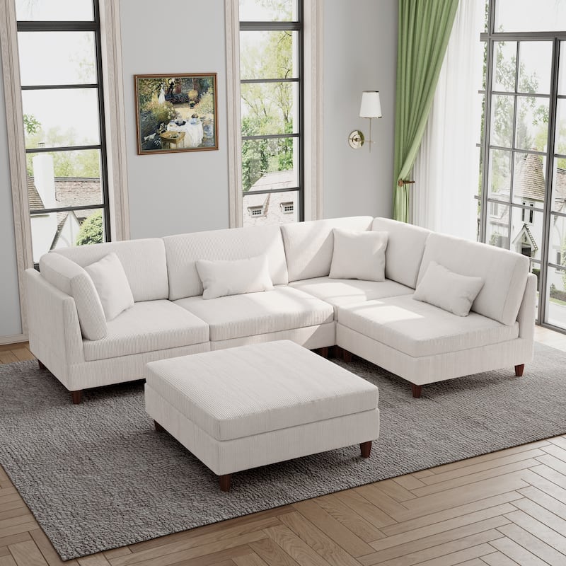 Modern Modular Corduroy Sectional Sofa with Ottoman
