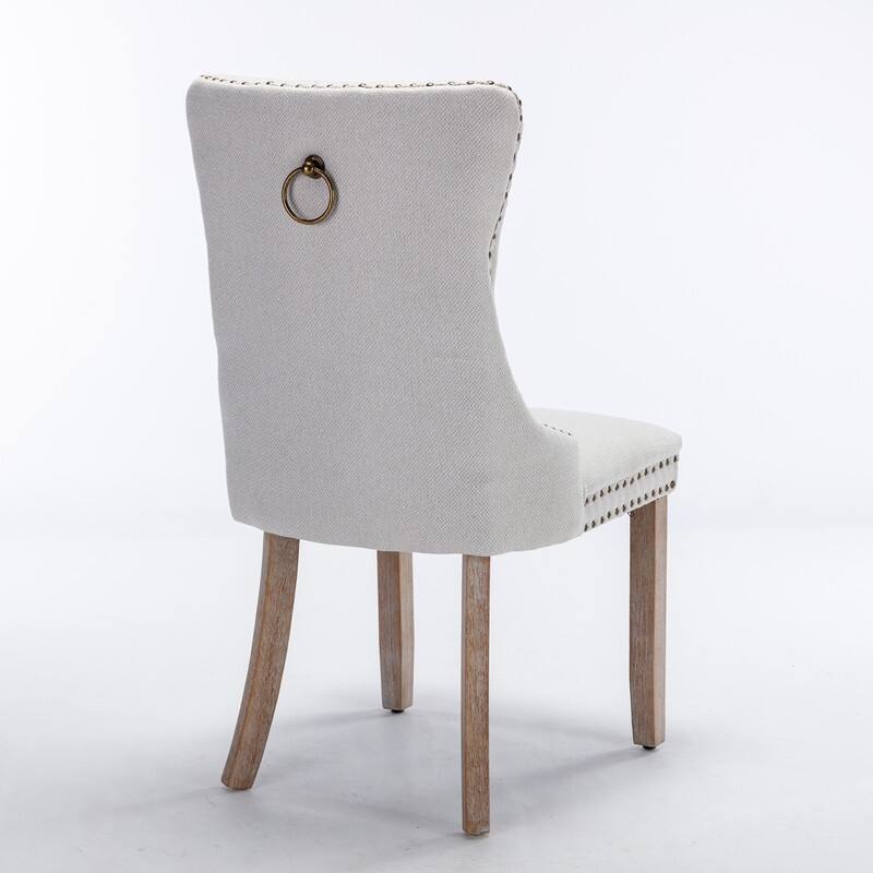 High-end Tufted Solid Wood Contemporary Flax Upholstered Dining Chair with Wood Legs Nailhead Trim 2-Pcs Set