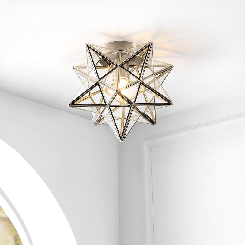 Lynn Moravian Star Metal/Clear Glass LED Flush Mount, by JONATHAN Y - 12" - Nickel