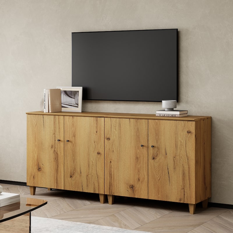 WAMPAT Wide TV Stand Cabinet, Entertainment Center with Doors, 32.4"H