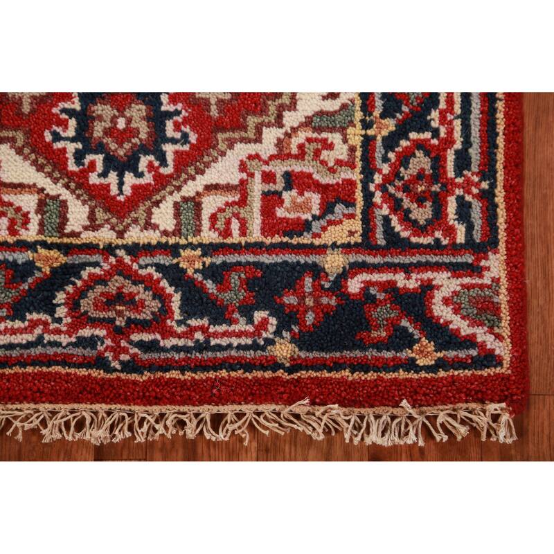 Hand Knotted Oriental 100% Wool Carpet Traditional Medallion Red Heriz (serapi) Area Rug - 3' 0'' X 2' 0''