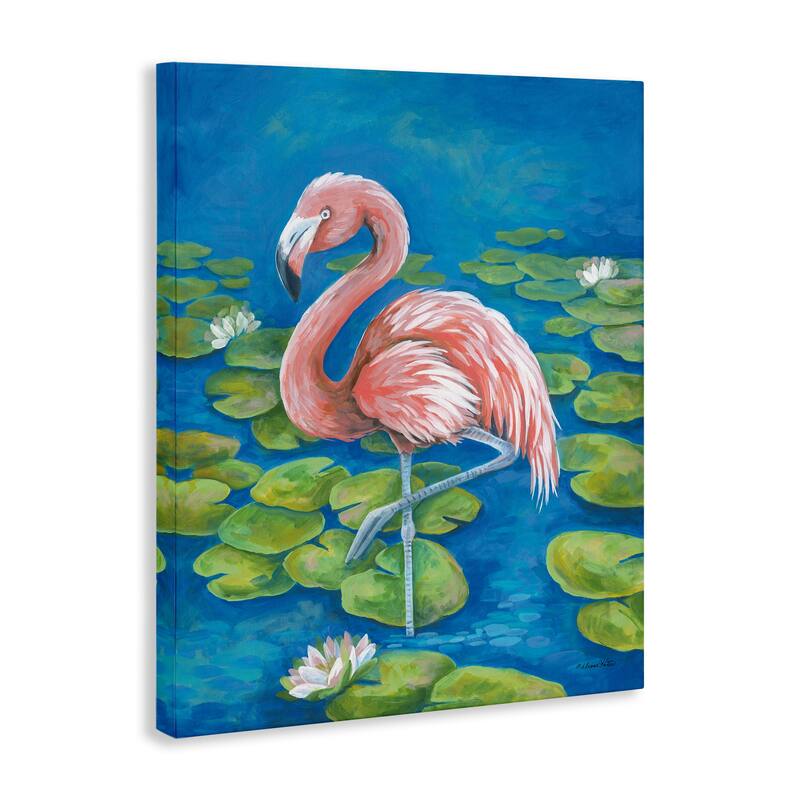 Stupell Balancing Flamingo & Lily Pads Canvas Wall Art Design By Diane Kater