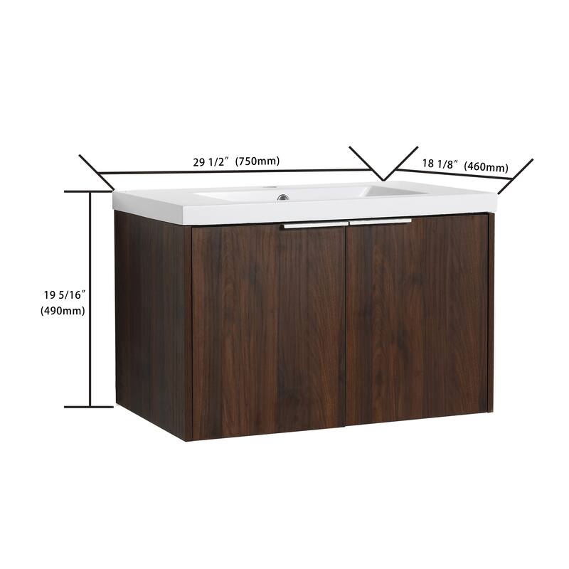 Modern Floating Bathroom Vanity with Single Resin Sink, Soft-Close Doors, Ample Storage, and Luxury Metal Handles