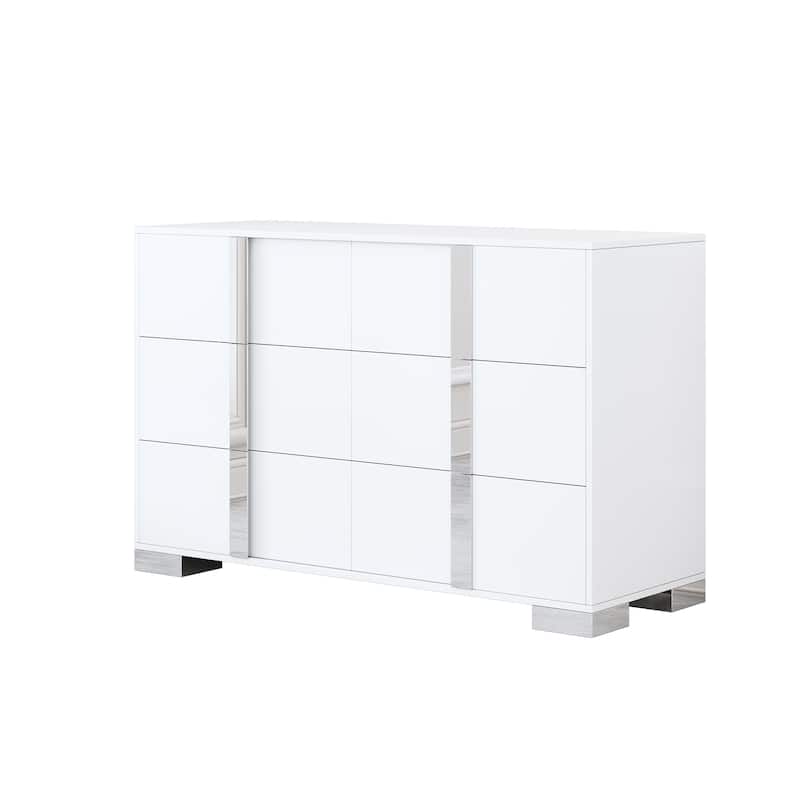 Dresser with Metal Handle,Mirrored Storage Cabinet with 6 Drawers