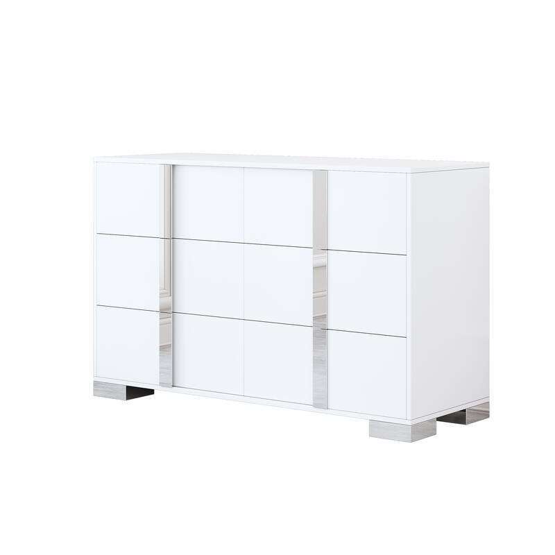 Elegant Modern Dresser with Metal Handle,Mirrored Storage Cabinet with 6 Drawers for Bedroom,Living Room