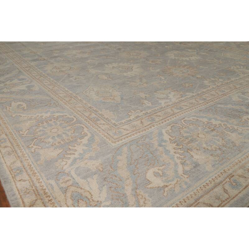 Hand Knotted Oriental 100% Wool Carpet Transitional All-Over Greys & Charcoal Oushak Area Rug - 12' 2'' X 9' 0''