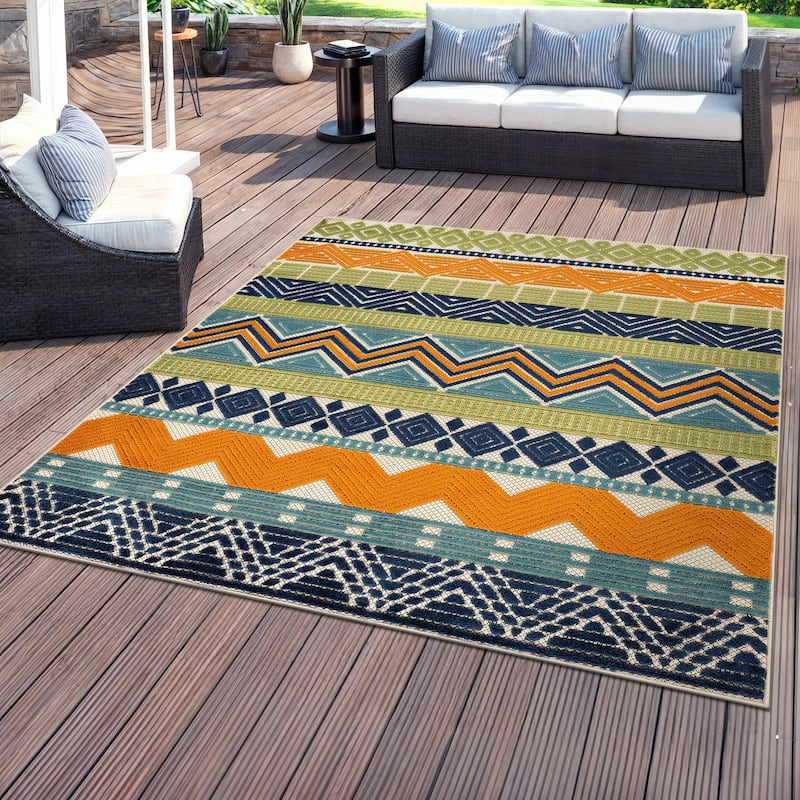 Marbella Contemporary Boho Indoor/Outdoor Area Rug - 6' 6" SQUARE - Multi