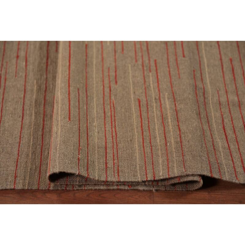 Striped Wool Kilim Oriental Large Rug Wool Carpet - 10'0"x 13'8"
