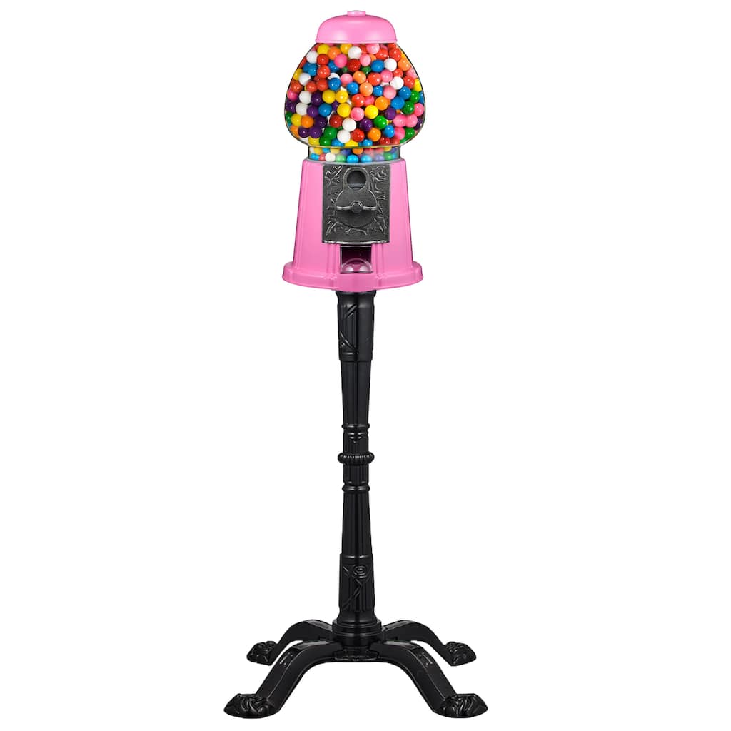 Gumball Machine with Stand - 15-inch Vintage Metal and Glass Candy Dispenser by Great Northern Popcorn (Pink)