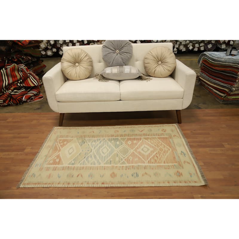 Hand Woven Oriental 100% Wool Carpet Southwestern Tribal Multi-Colored Kilim Area Rug - 4' 9'' X 3' 3''