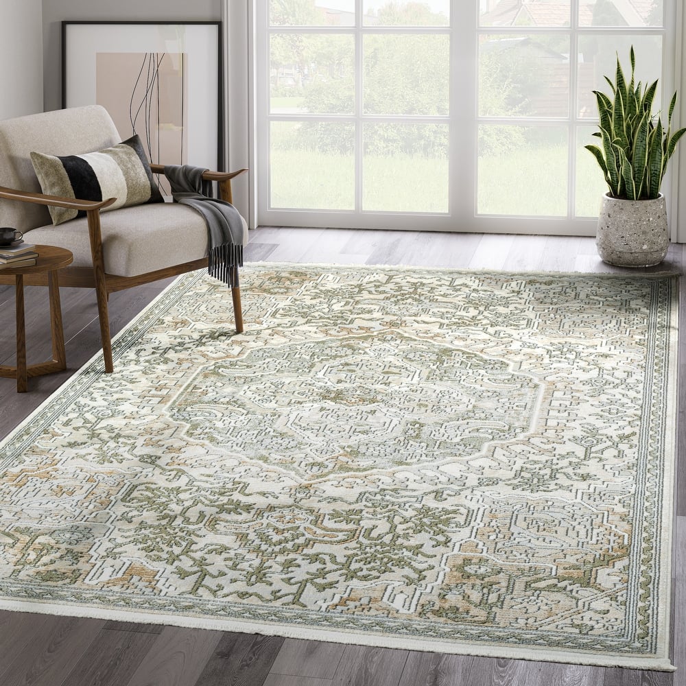 Abani Rugs Savoy SAV160A Green Beige Medallion Area Rug