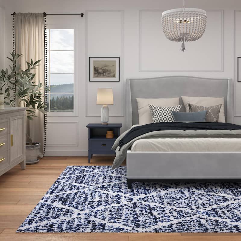 Dani Royal Blue and White Polyester Area Rug - 9' x 12'