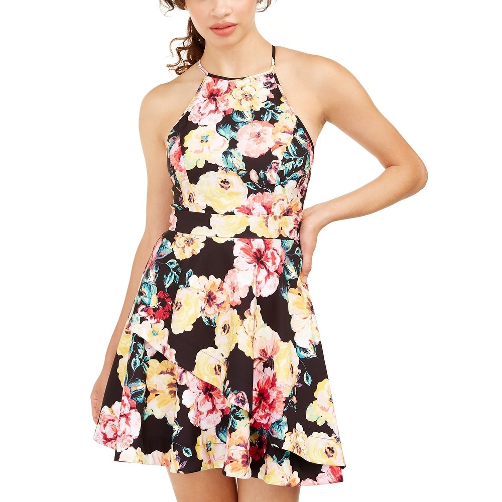 Speechless Womens Juniors Off The Shoulder Fit and Flare Dress