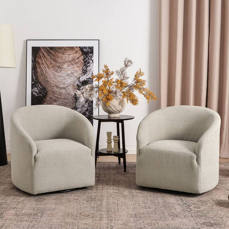KINWELL 32"W Boucle Upholstered Swivel Barrel Armchair (Set of 2)
