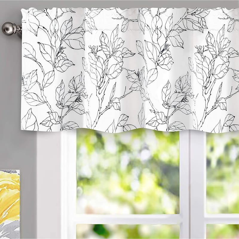 DriftAway Ryan Sketch Flower Floral Branch Leaves Lined Window Curtain Valance - 52'' width x 14'' length - Black Line