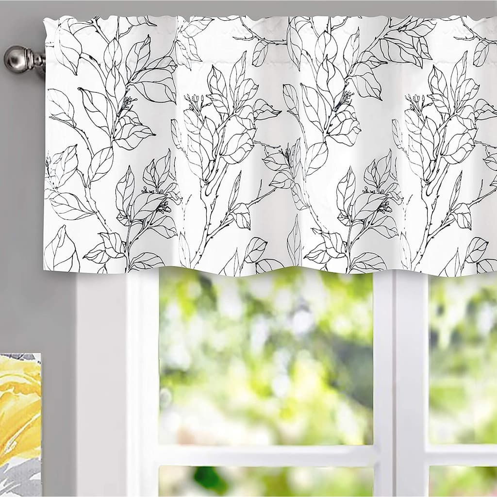 DriftAway Ryan Sketch Flower Floral Branch Leaves Lined Window Curtain Valance - 52'' width x 14'' length