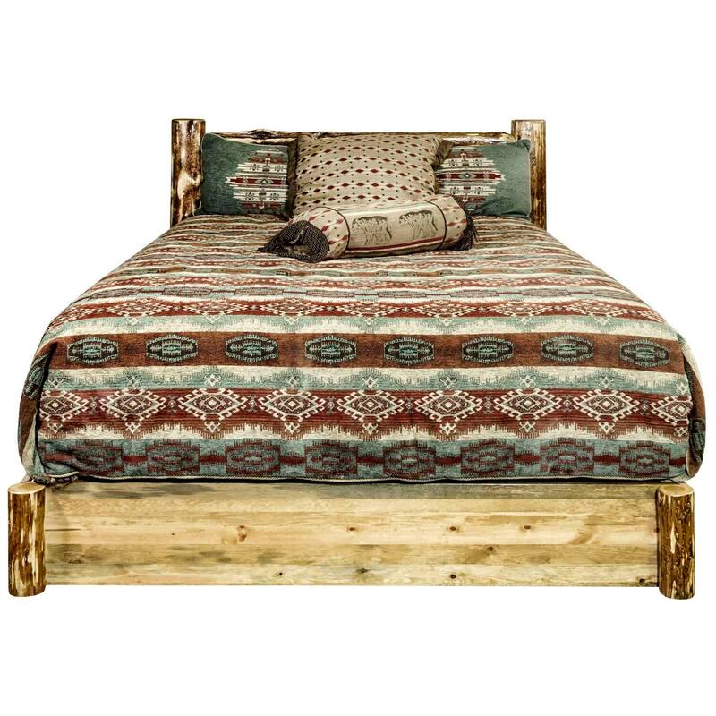 Full Platform Bed with Storage - Country Style Bed Frame, Headboard, Slats & Rails - 83"L x 60"W