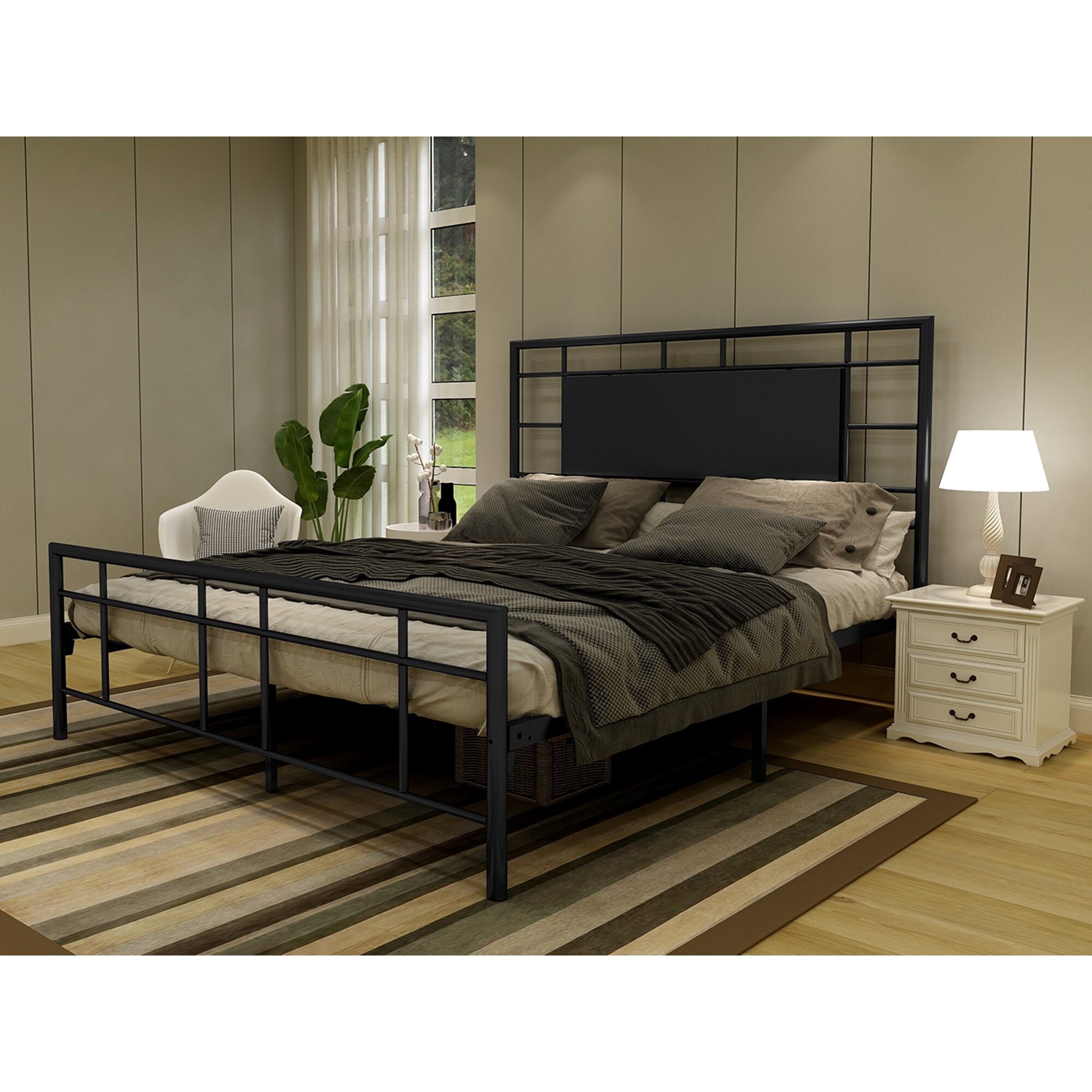 2024人気特価 Alazyhome Modern with Frame Bed Platform Metal Black Design ネームタグ
