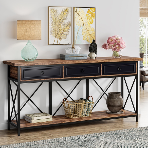 70.8 Console Table Farmhouse Entryway Table with 3 Drawers On Sale Bed Bath Beyond 37355690