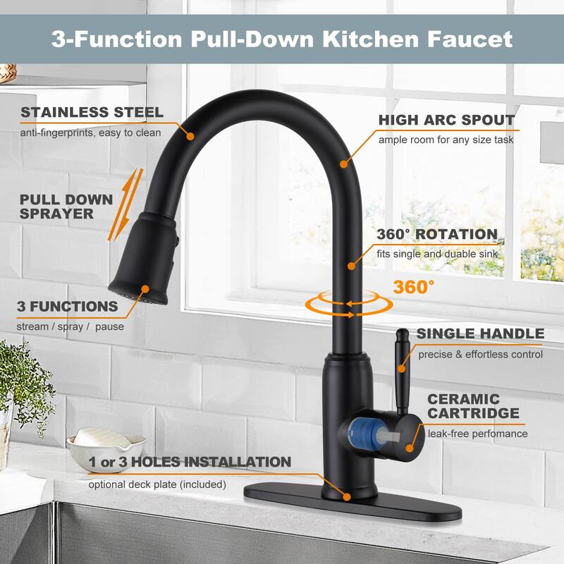 WOWOW Pull Down Sprayer Kitchen Faucet
