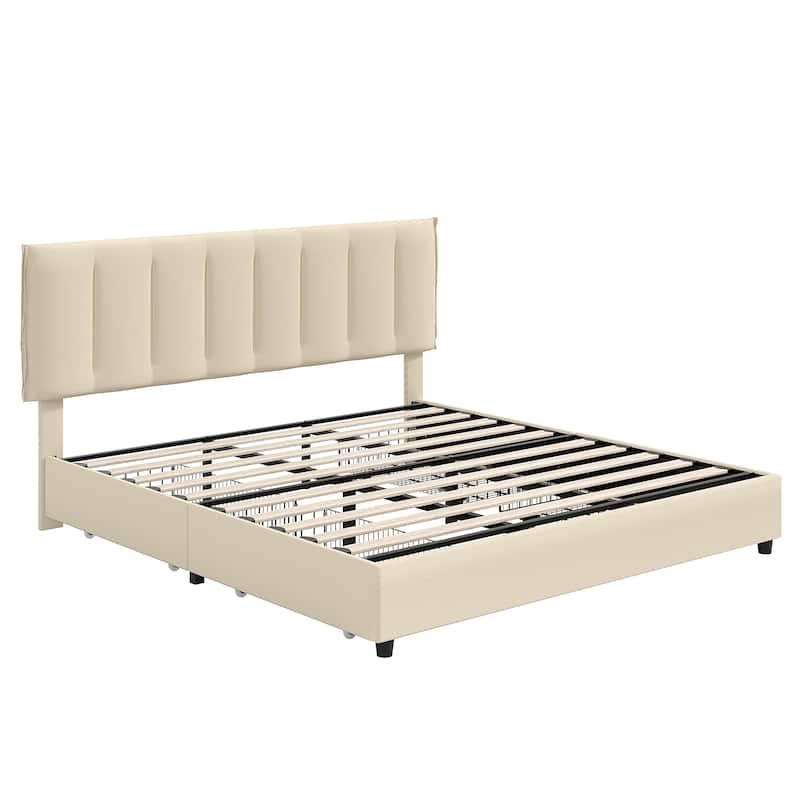 Javlergo Bed Frame with Storage Drawers, Upholstered Platform Bed Frame with Adjustable Headboard