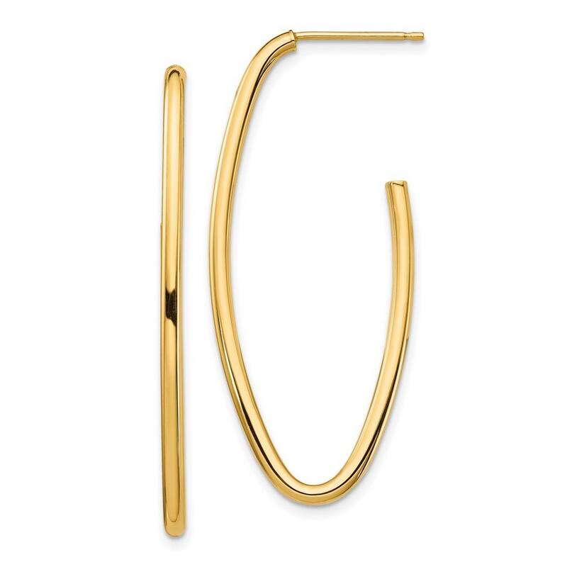 Curata 14k Yellow Gold Polished 43x18mm Obolong Open Hoop Earrings