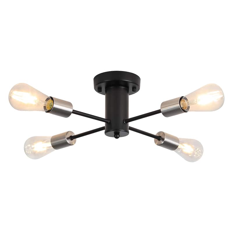 4-Light Modern Semi Flush Mount Chandelier for Bedroom Study Room