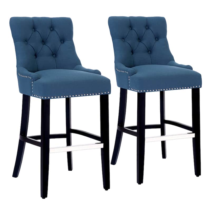 Carter 29" Linen Fabric Tufted Upholstered Bar Stool (Set of 2) - N/A