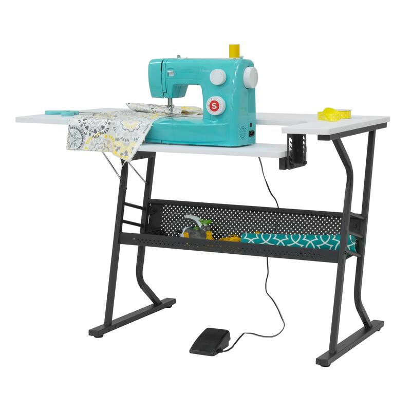 Sew Ready Eclipse Sewing Crafting Office Table with Folding Top and Adjustable Platform - Black/White