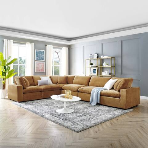 Commix Down Filled Overstuffed Velvet 6-Piece Sectional Sofa