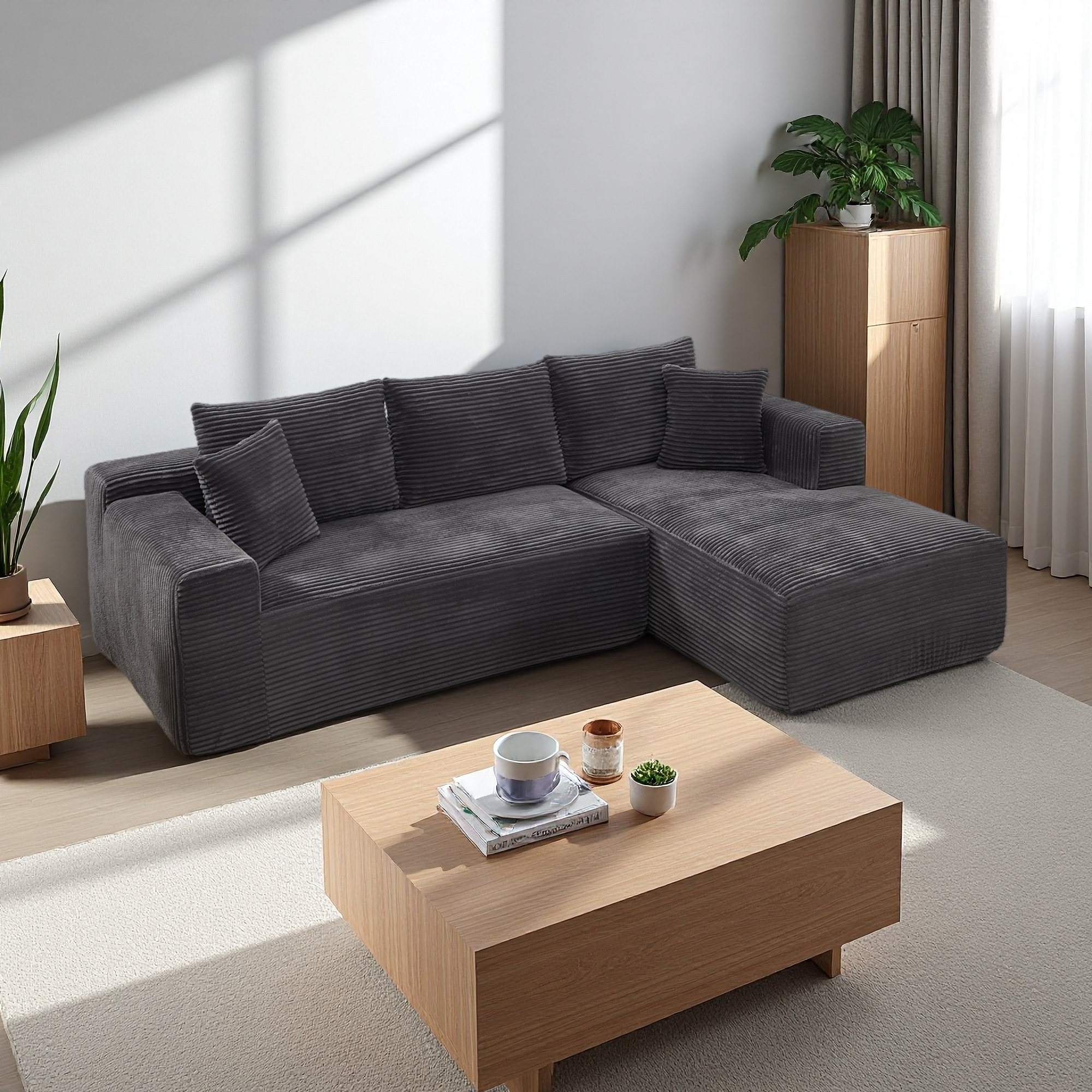 108.7" Corduroy Modular L-Shaped Sectional Sofa with Left-Facing Chaise and Memory Foam (2-Seater)