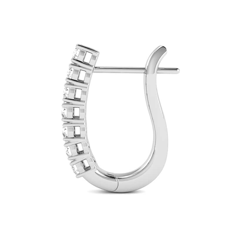 Marquee Almost 3/4 Carat TW Omega Back Diamond Hoop Earrings in 14K White Gold