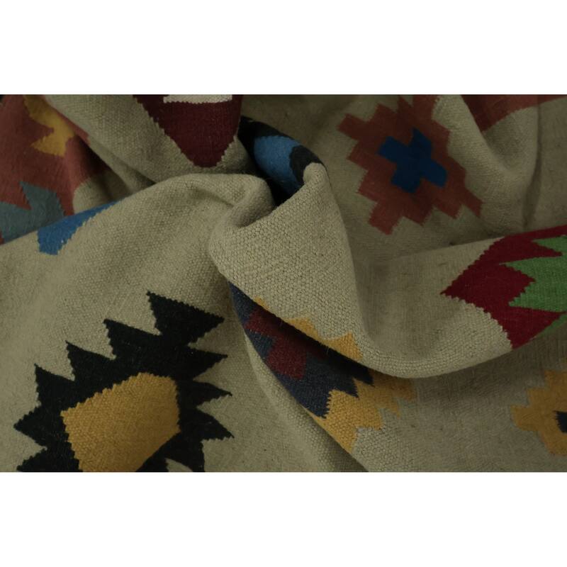 Hand Woven Oriental 100% Wool Carpet Southwestern Modern Green Kilim Area Rug - 10' 6'' X 8' 8''