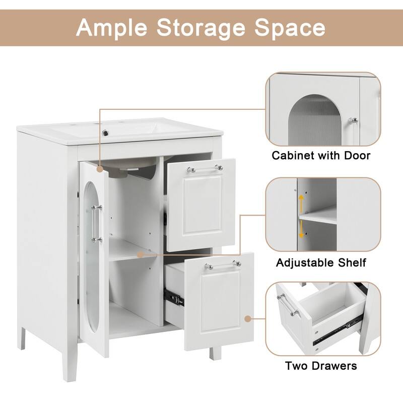 24" Bathroom Vanity with Sink, Bathroom Vanity Cabinet with Two Drawers and Door, Adjustable Shelf, Solid Wood and MDF