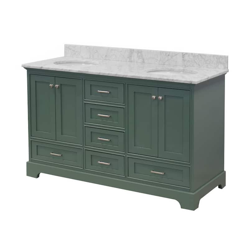 KitchenBathCollection Harper 60" Double Bathroom Vanity with Carrara Marble Top