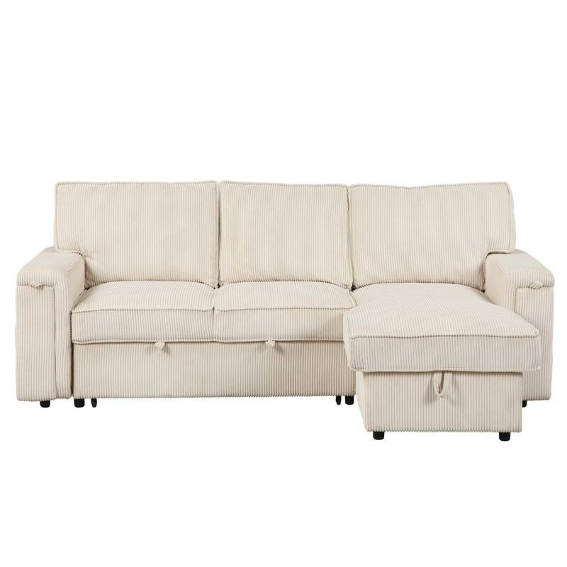 Modern Sectional Sofa with Storage Chaise and 2 Cup Holders,Sleeper Sofa with Pull Out Bed