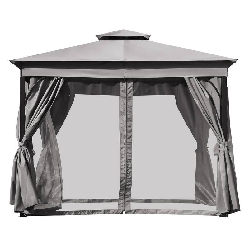 10x10 Outdoor Gazebo Tent with Double Roofs, Patio Gazebo with Mosquito Netting and Privacy Screens