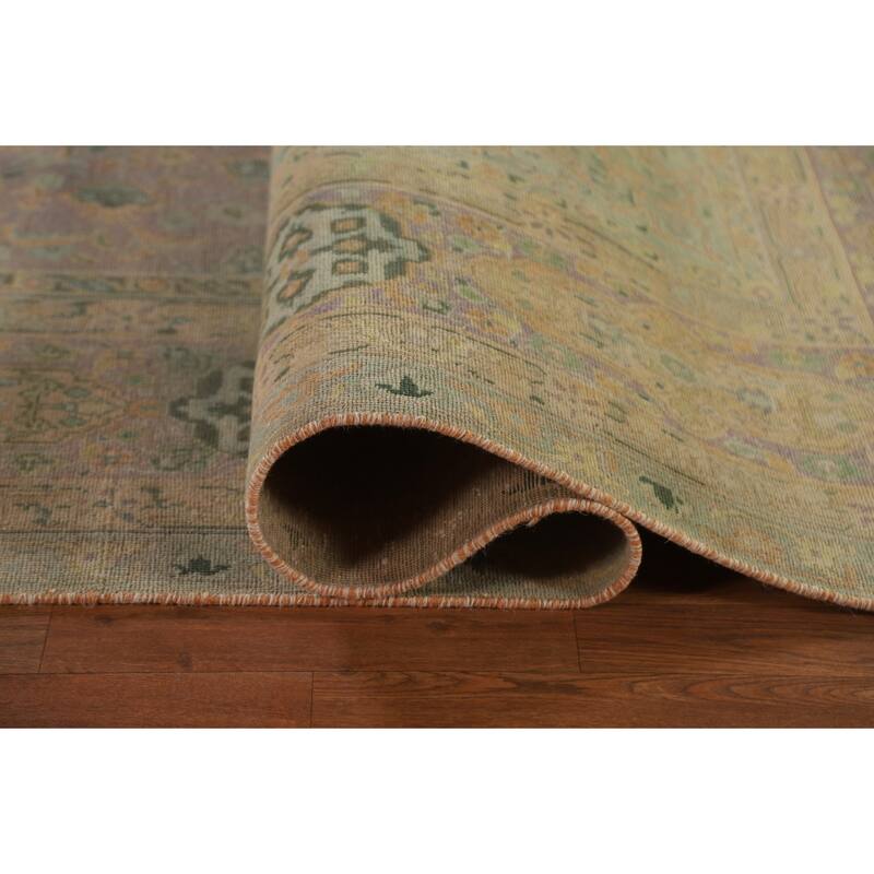 Hand Knotted Oriental 100% Wool Carpet Traditional Floral Purples Tabriz Area Rug - 12' 11'' X 9' 9''