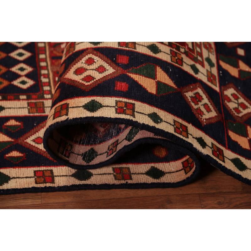 Red Geometric Bakhtiari Persian Vintage Rug Handmade Wool Carpet - 6'9" x 9'4"