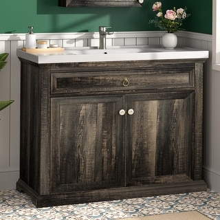 36" Freestanding Farmhouse Bathroom Vanity with Ceramic Sink, Faucet ...